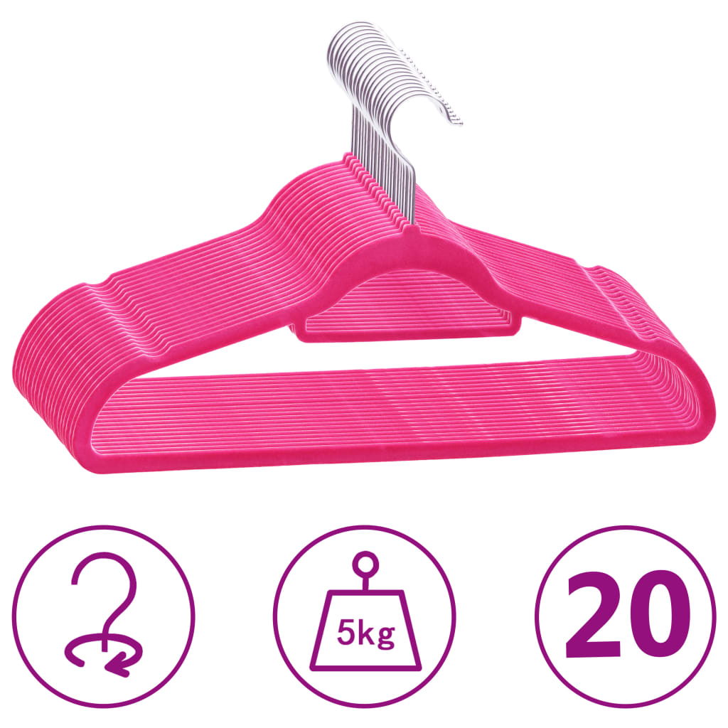 Image of vidaXL 20 pcs Clothes Hanger Set Anti-slip Pink Velvet