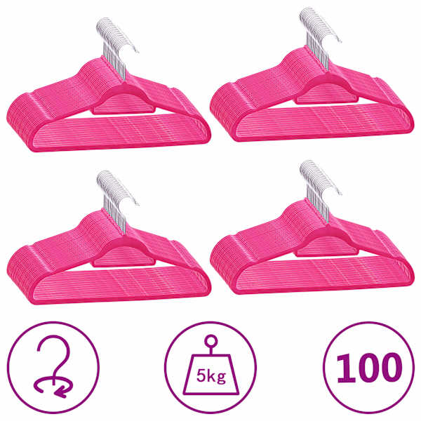 vidaXL 100 tk riidepuud, libisemiskindel, roosa, samet