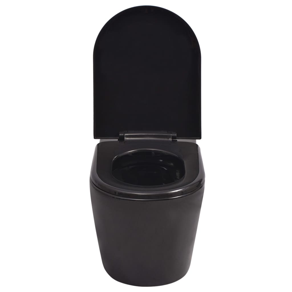 Fekete falra szerelhető kerámia WC rejtett öblítőtartállyal 