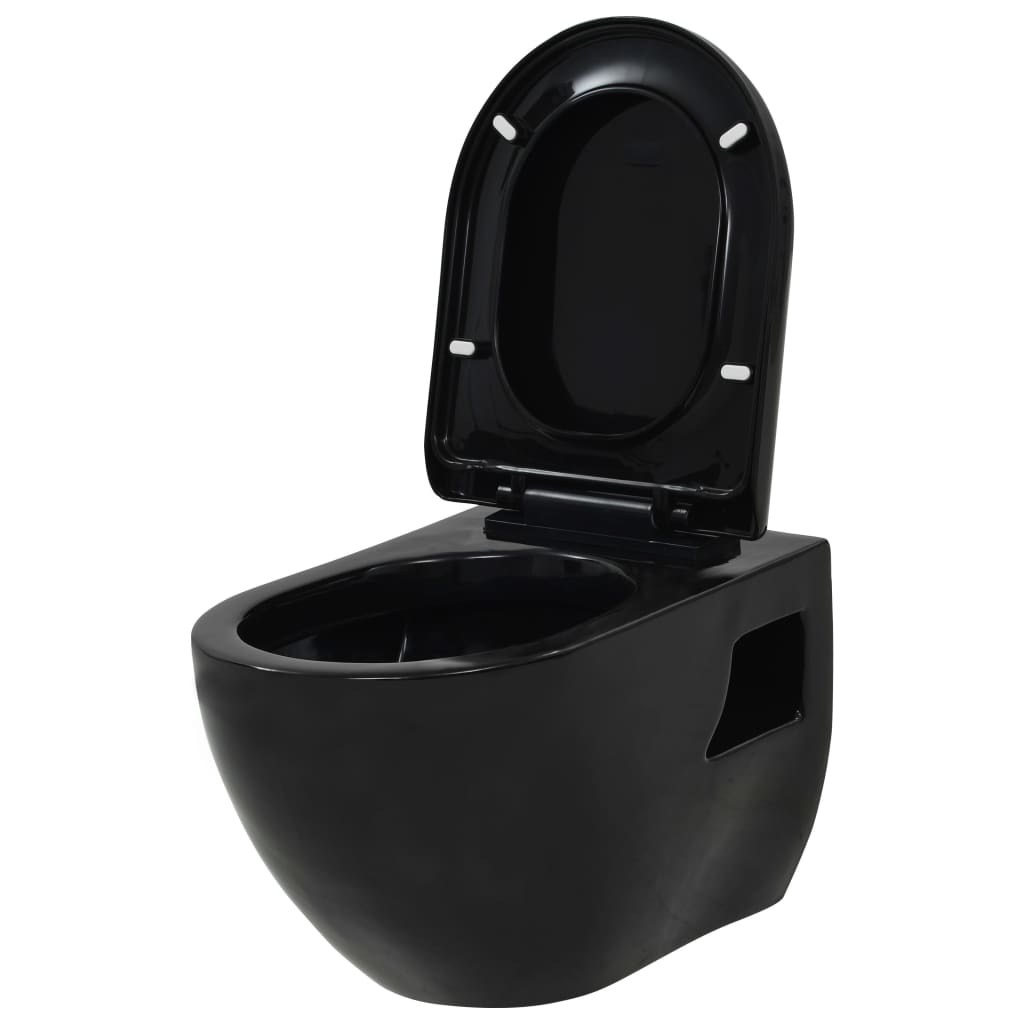 Toilette Suspendue Au Mur Avec Réservoir Caché Céramique Noir VidaXL 14 width=274