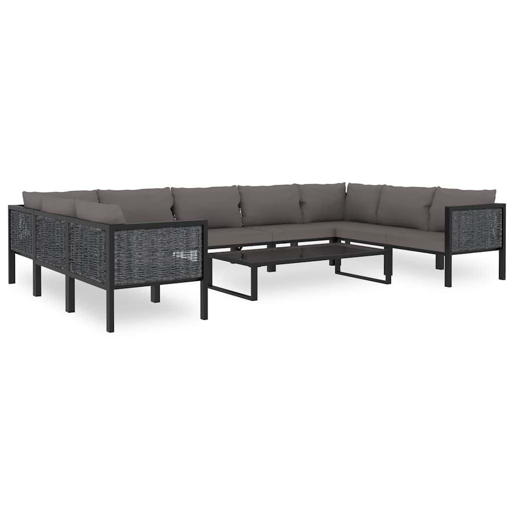 Medium modular sofa with cushions, gray pe rattan