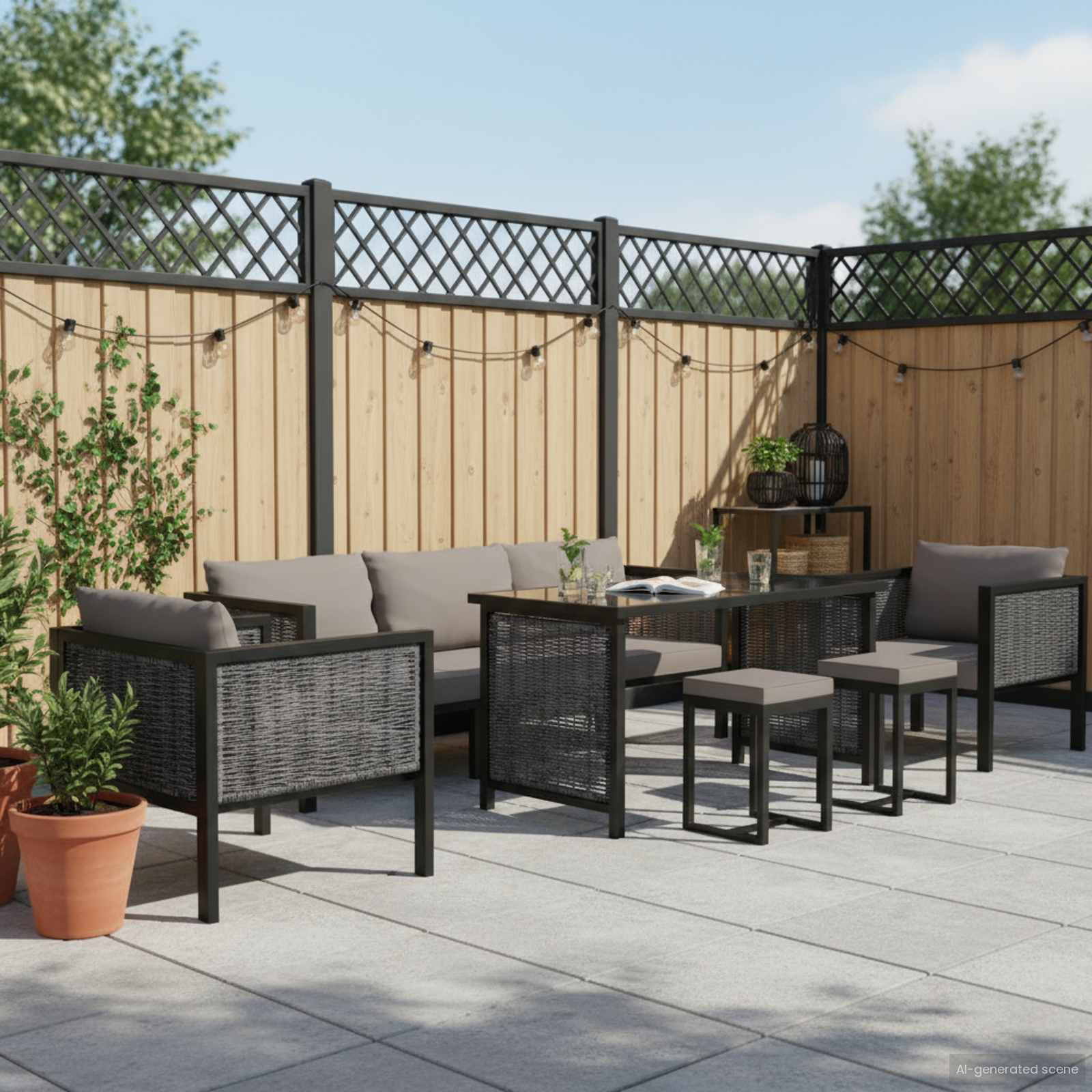8-delige Loungeset met kussens poly rattan antraciet