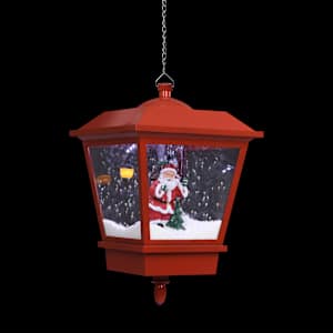 Vánoční závěsná lampa LED světlo a Santa červená 27x27x45 cm - obrázek 6