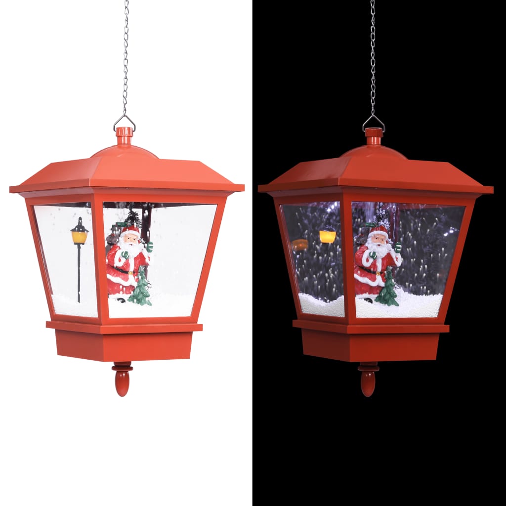 8: vidaXL hængende julelampe med LED-lys og julemand 27x27x45 cm rød