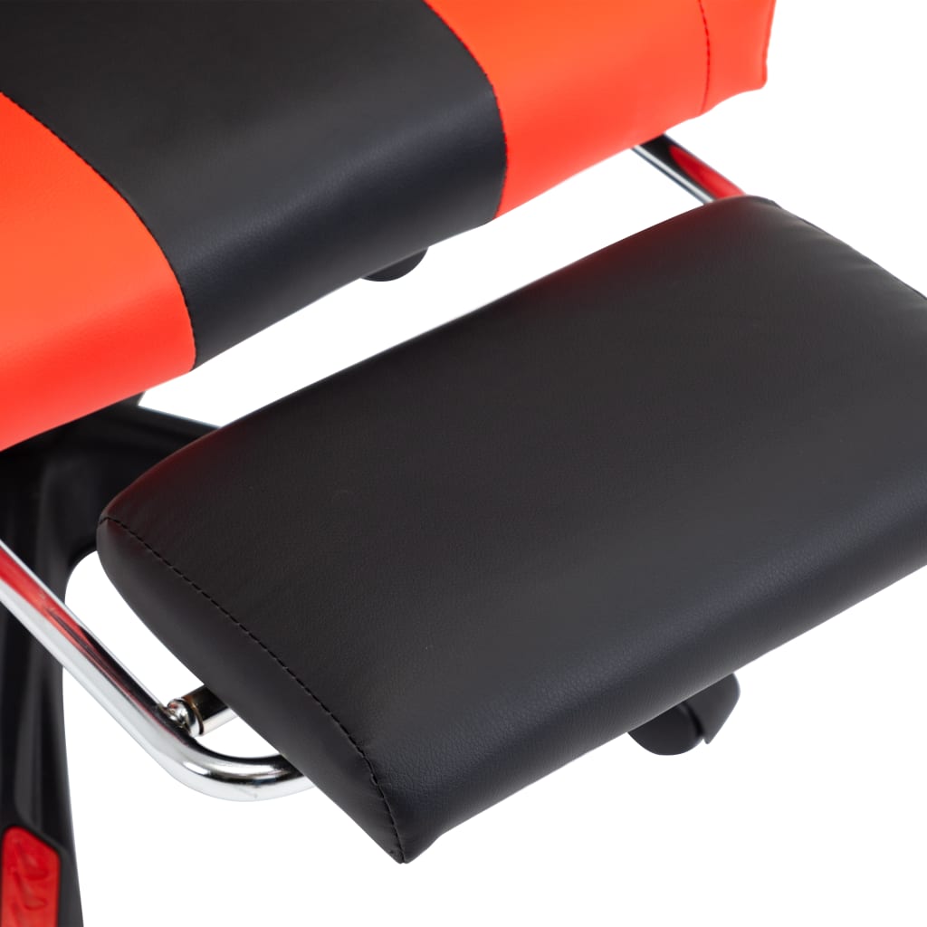 Racing stol z oporo za noge rdeče in črno umetno usnje