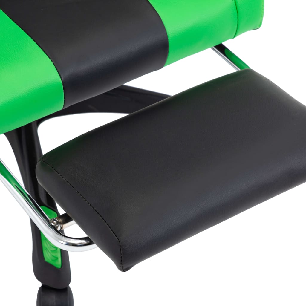 Racing stol z oporo za noge zeleno in črno umetno usnje
