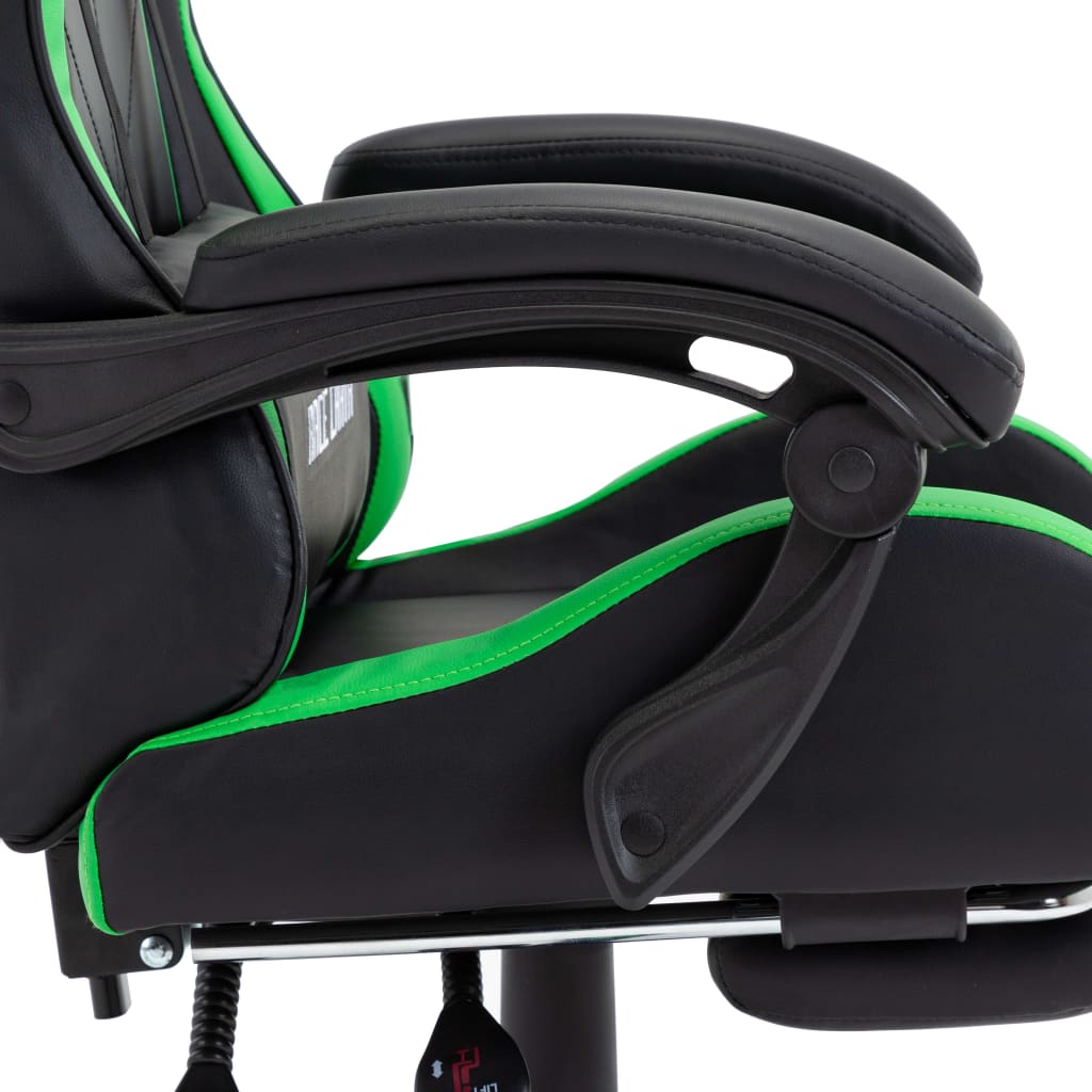 Racing stol z oporo za noge zeleno in črno umetno usnje