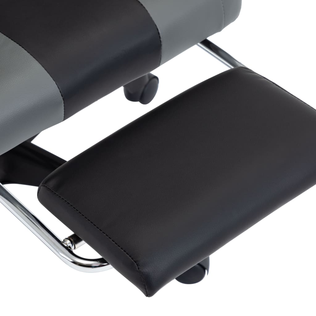 Racing stol z oporo za noge sivo in črno umetno usnje