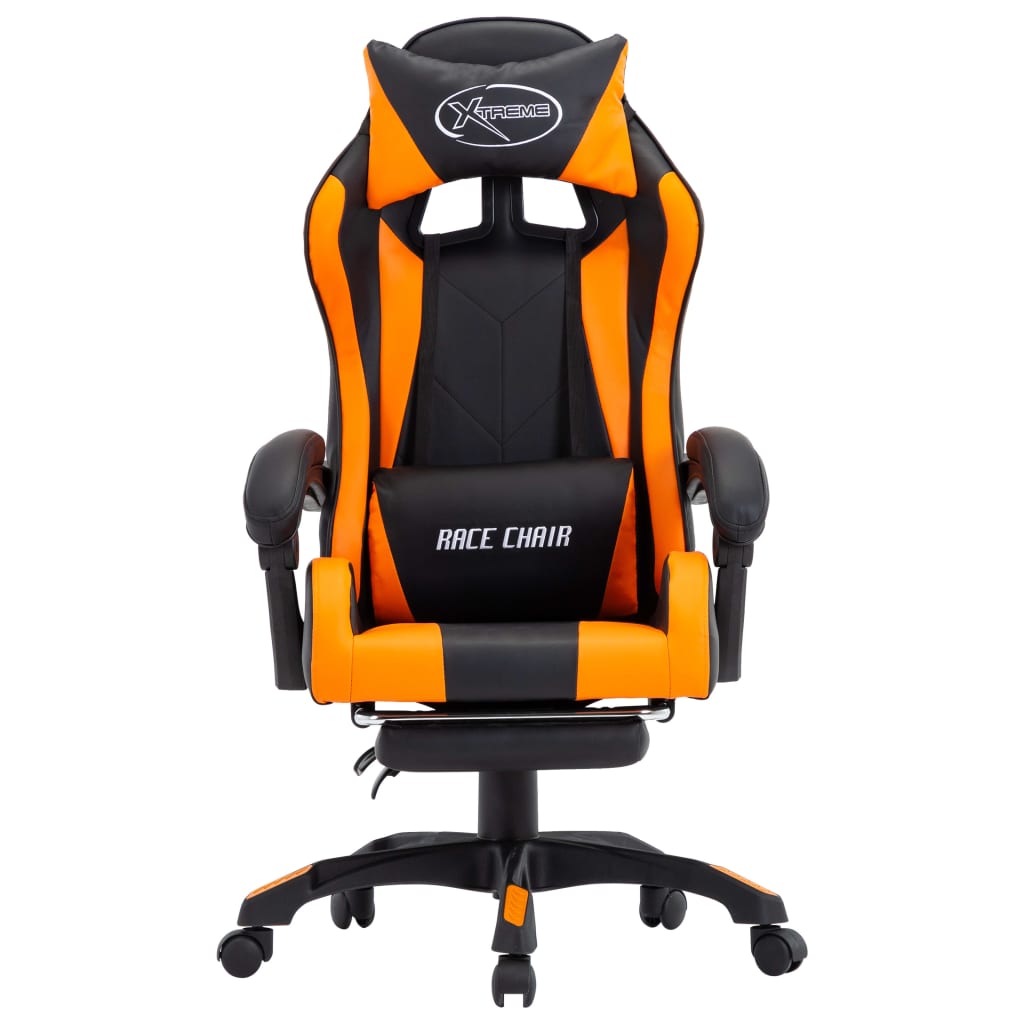 vidaXL Cadeira estilo corrida c/ apoio pés couro artif. laranja/preto