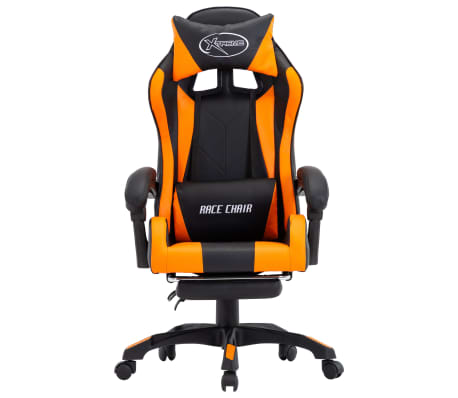 vidaXL Cadeira estilo corrida c/ apoio pés couro artif. laranja/preto