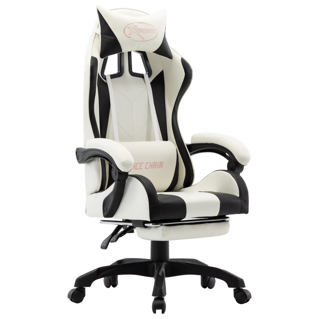 Gaming-Stuhl mit Fußstütze Schwarz und Weiß Kunstleder-1