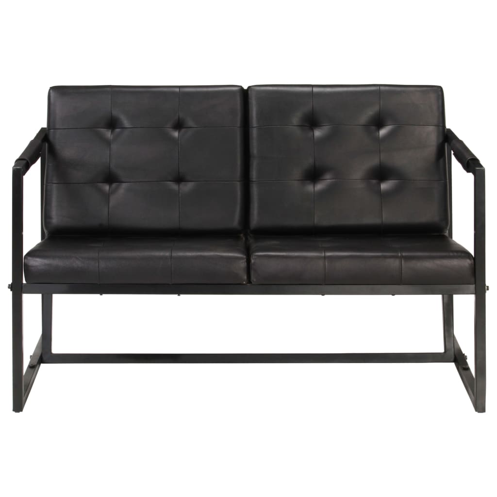 vidaXL 2-местен диван, черен, естествена козя кожа