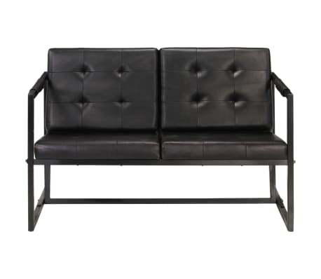 vidaXL divvietīgs dīvāns, melns, dabīgā kazas āda