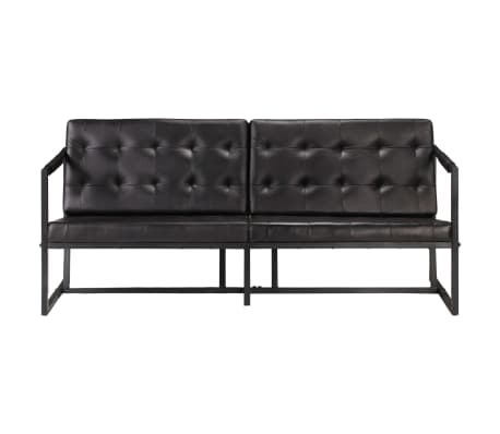 vidaXL 3-местен диван, черен, естествена козя кожа