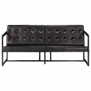 vidaXL Trivietė sofa, juodos spalvos, tikra ožkos oda