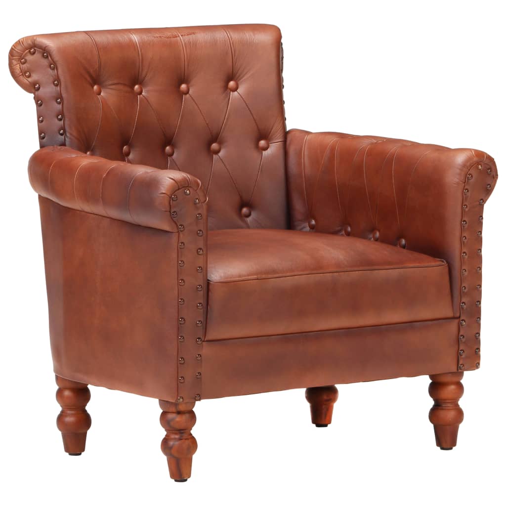 vidaXL Armchair Brown Real Goat Leather Wood Factory Furniture