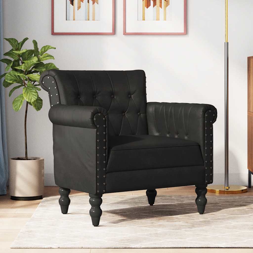 Sillón de cuero auténtico de cabra negro
