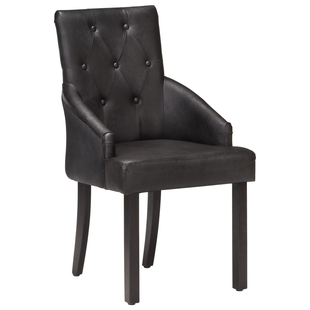 vidaXL Трапезни столове, 2 бр, черни, естествена козя кожа