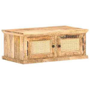 vidaXL kohvilaud, 90 x 50 x 35 cm, mangopuit ja naturaalne roog