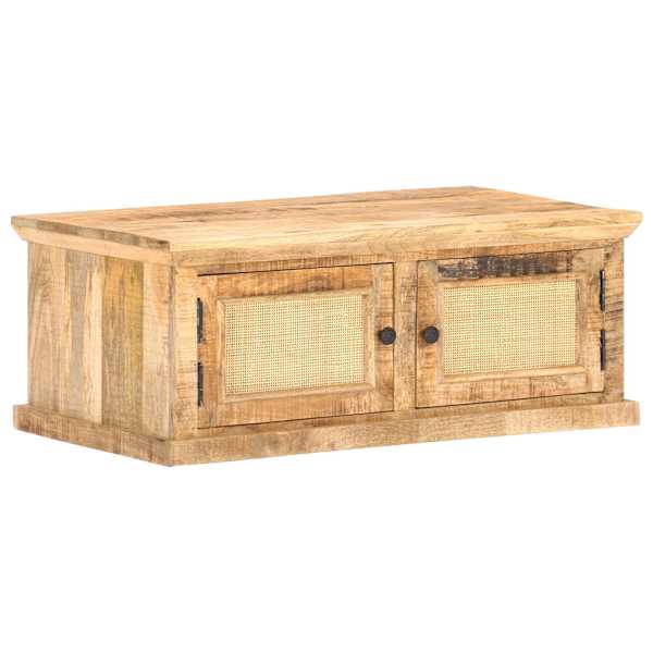 vidaXL kohvilaud, 90 x 50 x 35 cm, mangopuit ja naturaalne roog