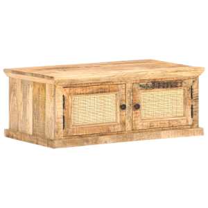 Klubska mizica 90x50x35 cm trden mangov les in naravni trst