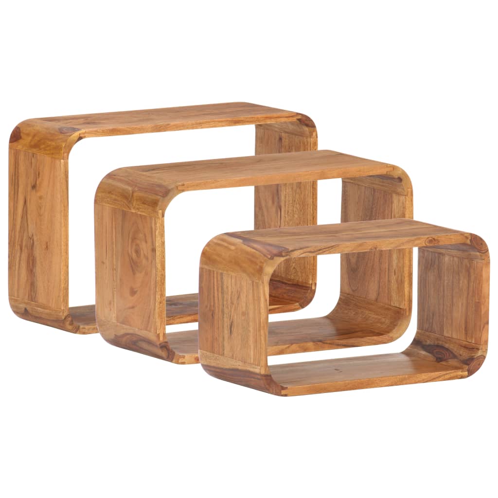 Side Tables 3 pcs Solid Acacia Wood Honey Finish