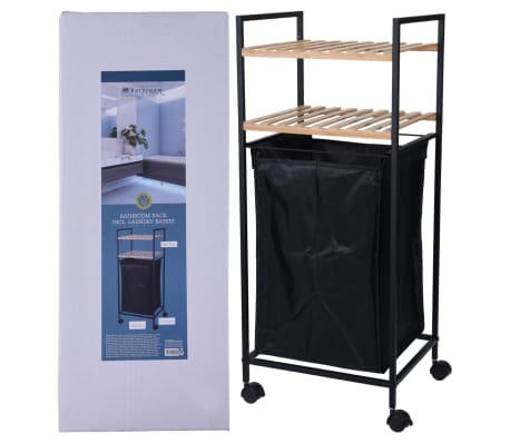 Bathroom Solutions Storage Rack with 2 Shelves and Laundry Basket Bamboo 89.5 cm