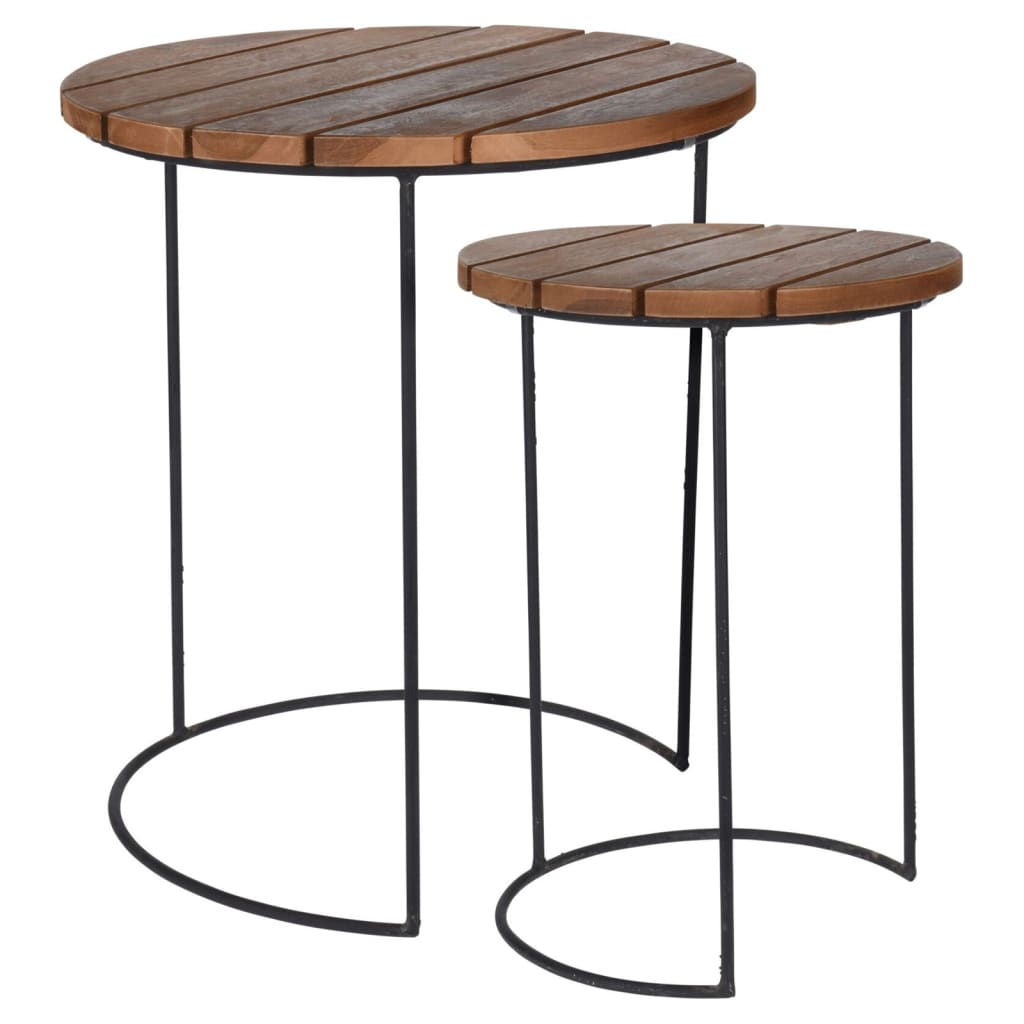 442180 H&S Collection 2 Piece Side Table Set Teak Brown