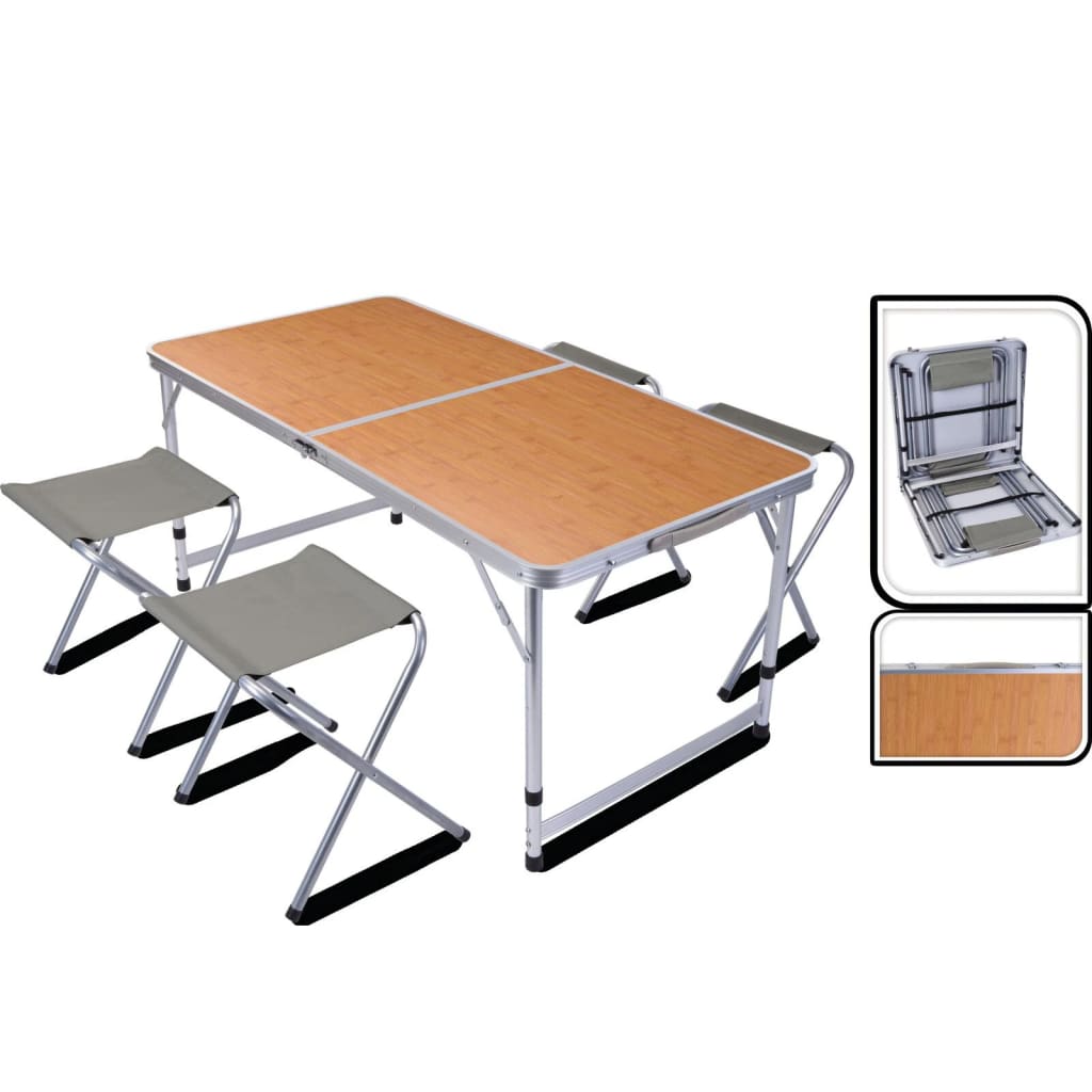 Afbeelding Redcliffs Campingtafel inklapbaar met 4 stoelen 120x60x70 cm bruin door Vidaxl.nl