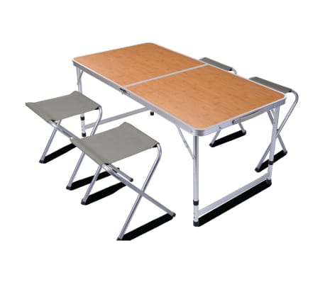 Redcliffs Table de camping pliable avec 4 chaises 120x60x70 cm Marron