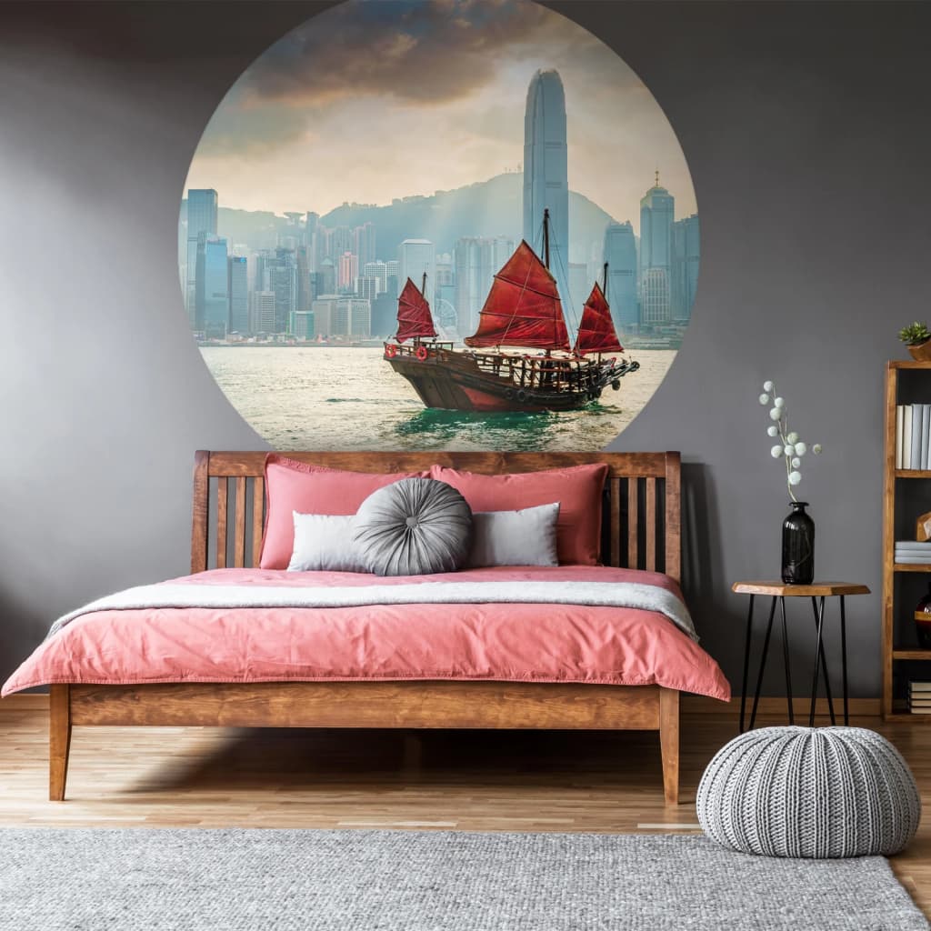 WallArt Kruhová tapeta Skyline with Junk Boat 190 cm