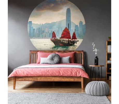 WallArt Tapetai Skyline with Junk Boat, 190cm, apskriti