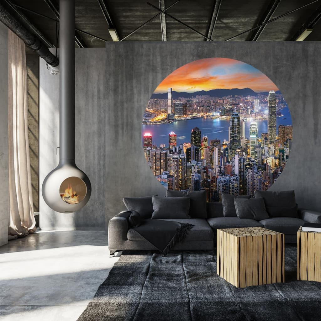 WallArt Tapet în formă de cerc „Skyline by Night”, 142,5 cm