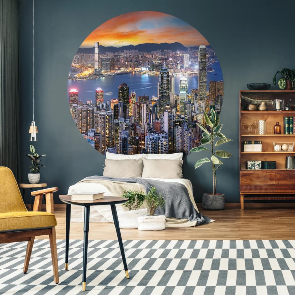 WallArt Tapetti ympyrä Skyline by Night 142,5 cm