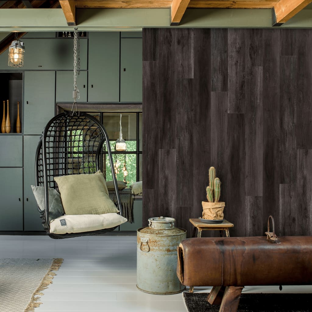 WallArt Planken hout-look schuurhout eiken houtskoolzwart afbeelding