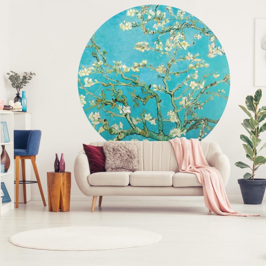 WallArt Papel de parede circular "Almond Blossom" 142,5 cm