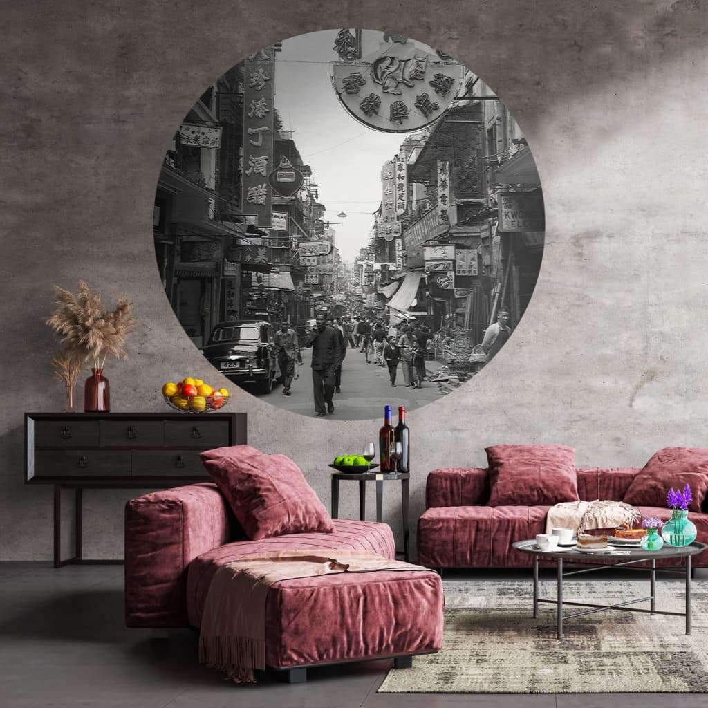 Afbeelding WallArt Behangcirkel Hong Kong the Old Days 190 cm door Vidaxl.nl