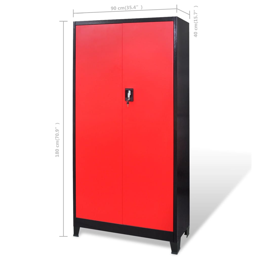 Piros-fekete acél szerszámszekrény szerszámosládával 90x40x180 