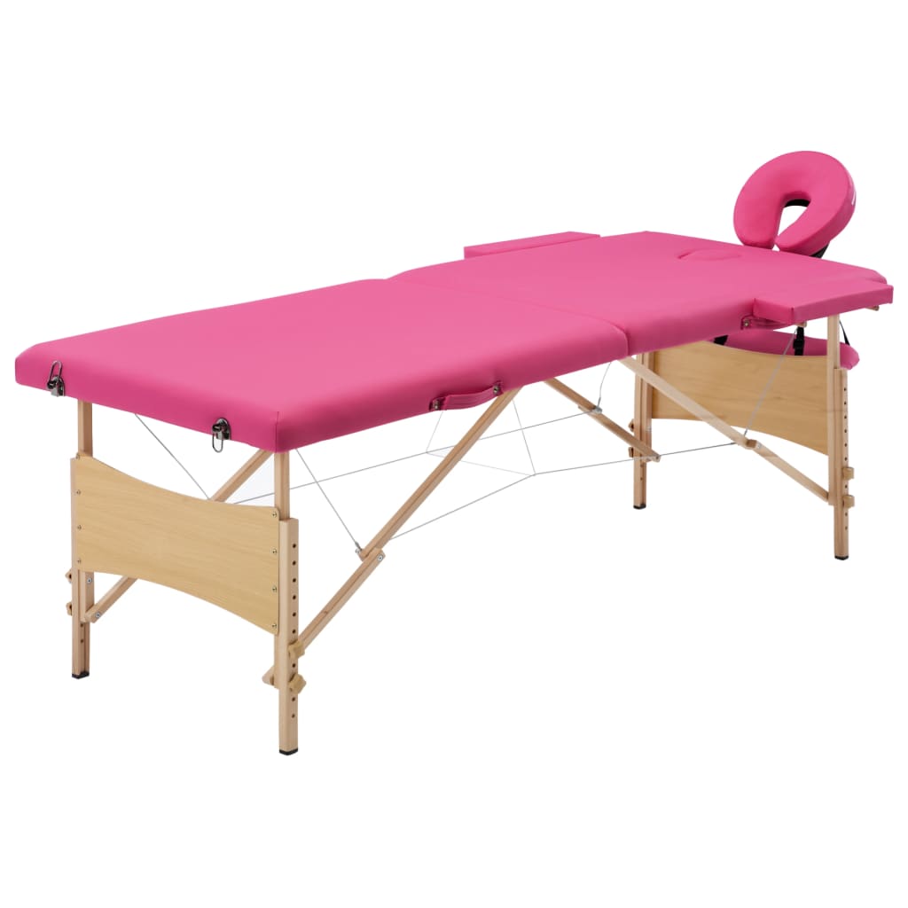 vidaXL Masă de masaj pliabilă, 2 zone, roz, lemn poza vidaxl.ro
