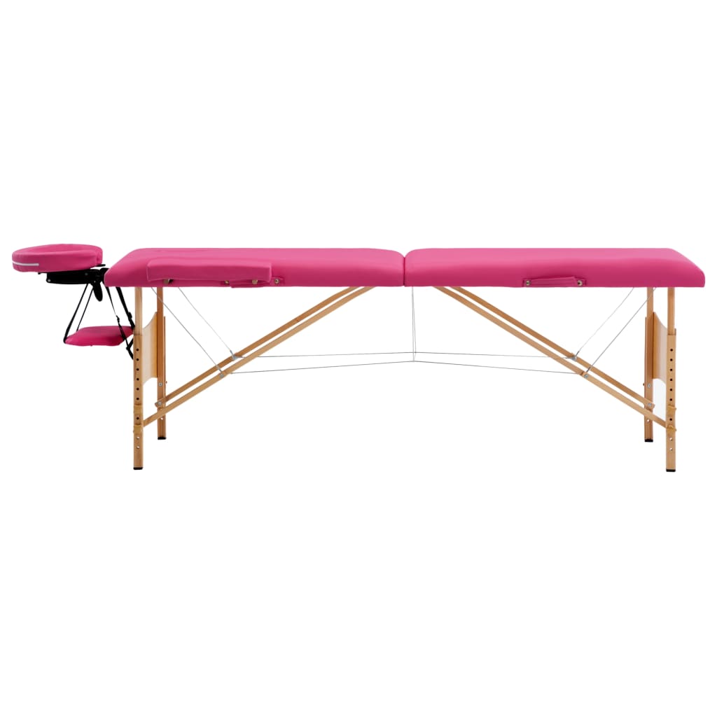 Sklopivi masažni stol s 2 zone drveni ružičasti