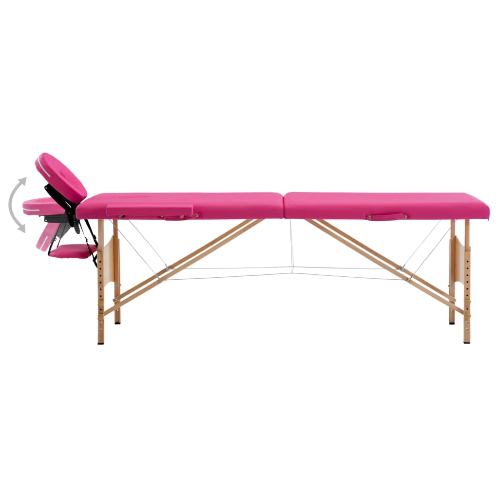 Sklopivi masažni stol s 2 zone drveni ružičasti
