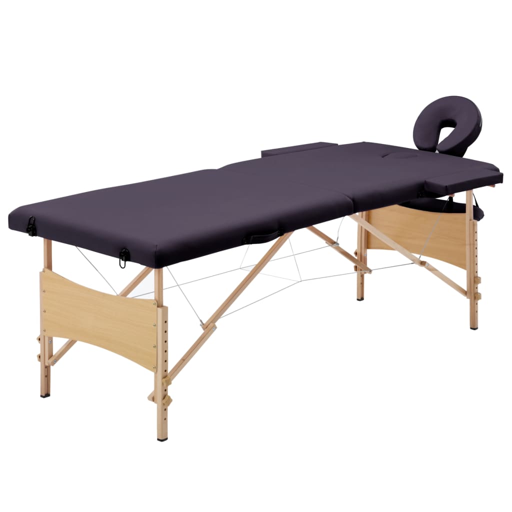 vidaXL sammenfoldeligt massagebord med træstel 2 zoner lilla