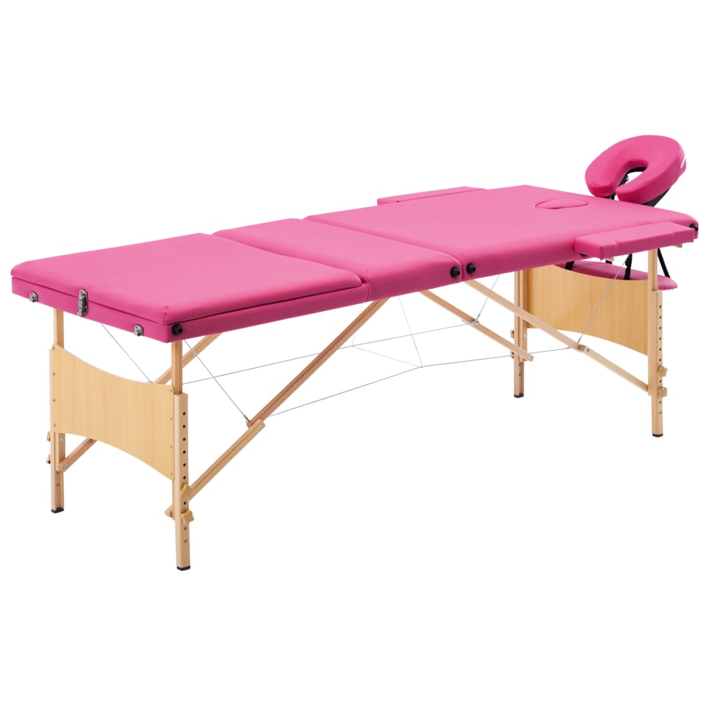 16: vidaXL sammenfoldeligt massagebord med træstel 3 zoner lyserød