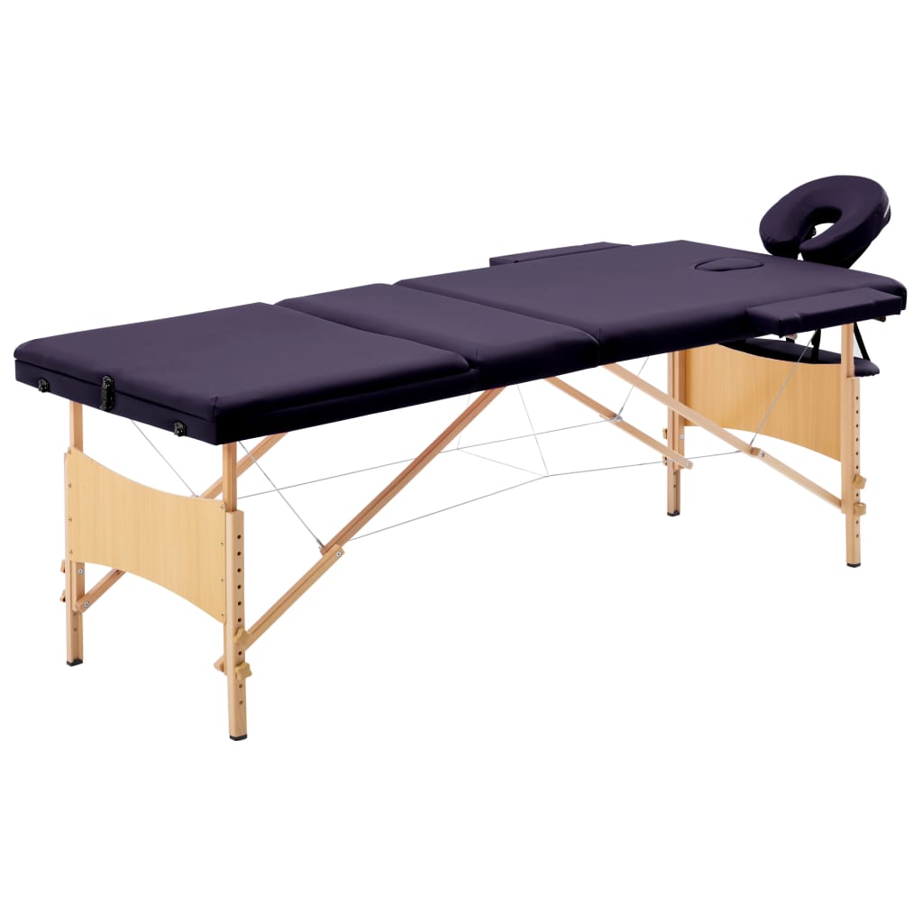vidaXL Masă de masaj pliabilă, 3 zone, violet, lemn vidaxl.ro