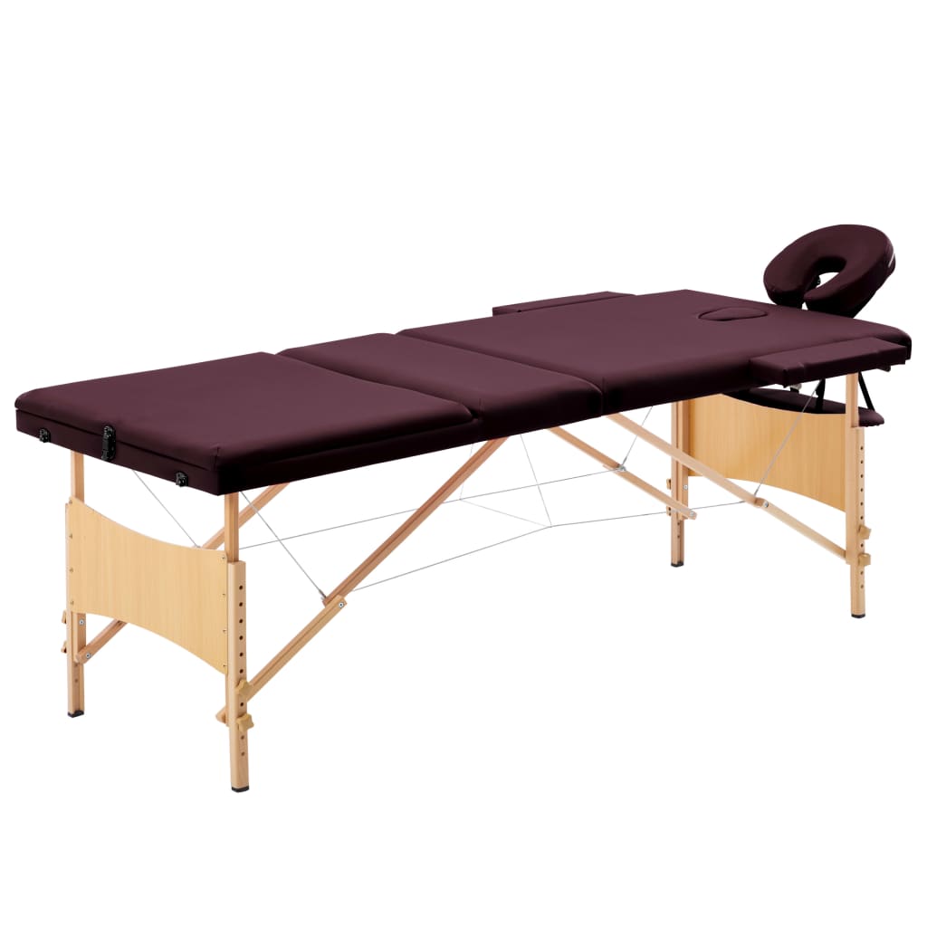 16: vidaXL sammenfoldeligt massagebord med træstel 3 zoner lilla