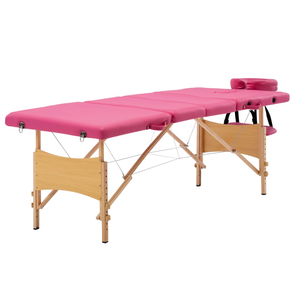 vidaXL Masă de masaj pliabilă, 4 zone, roz, lemn vidaxl.ro