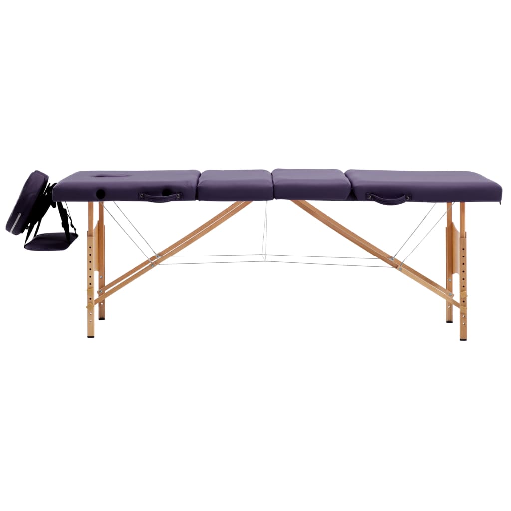 vidaXL Skladací masážny stôl 4 zónový drevený fialový
