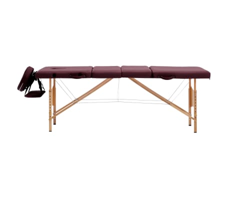 vidaXL Mesa de massagens dobrável 4 zonas madeira roxo escuro