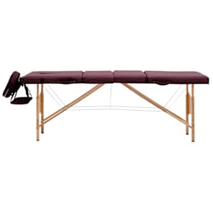vidaXL Masă pliabilă de masaj, 4 zone, violet vin, lemn