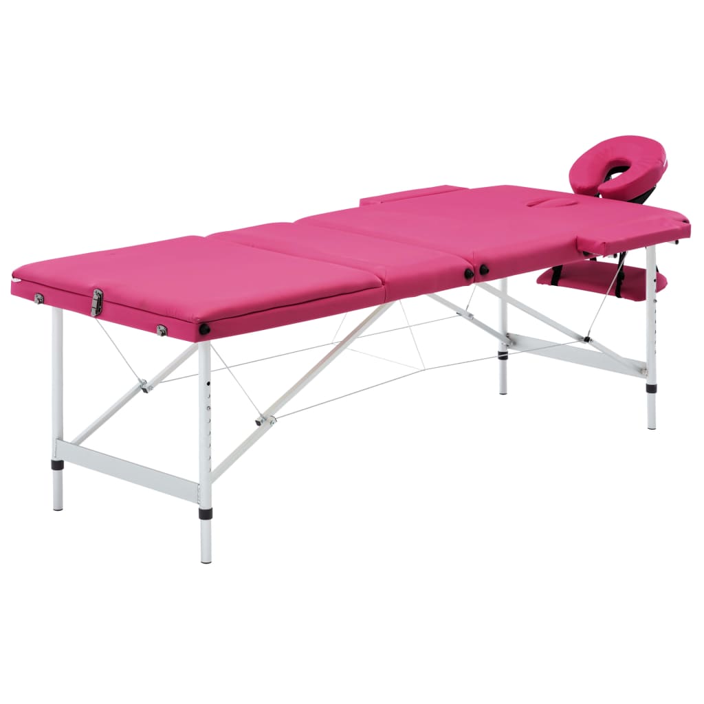 vidaXL Masă de masaj pliabilă, 3 zone, roz, aluminiu imagine vidaxl.ro